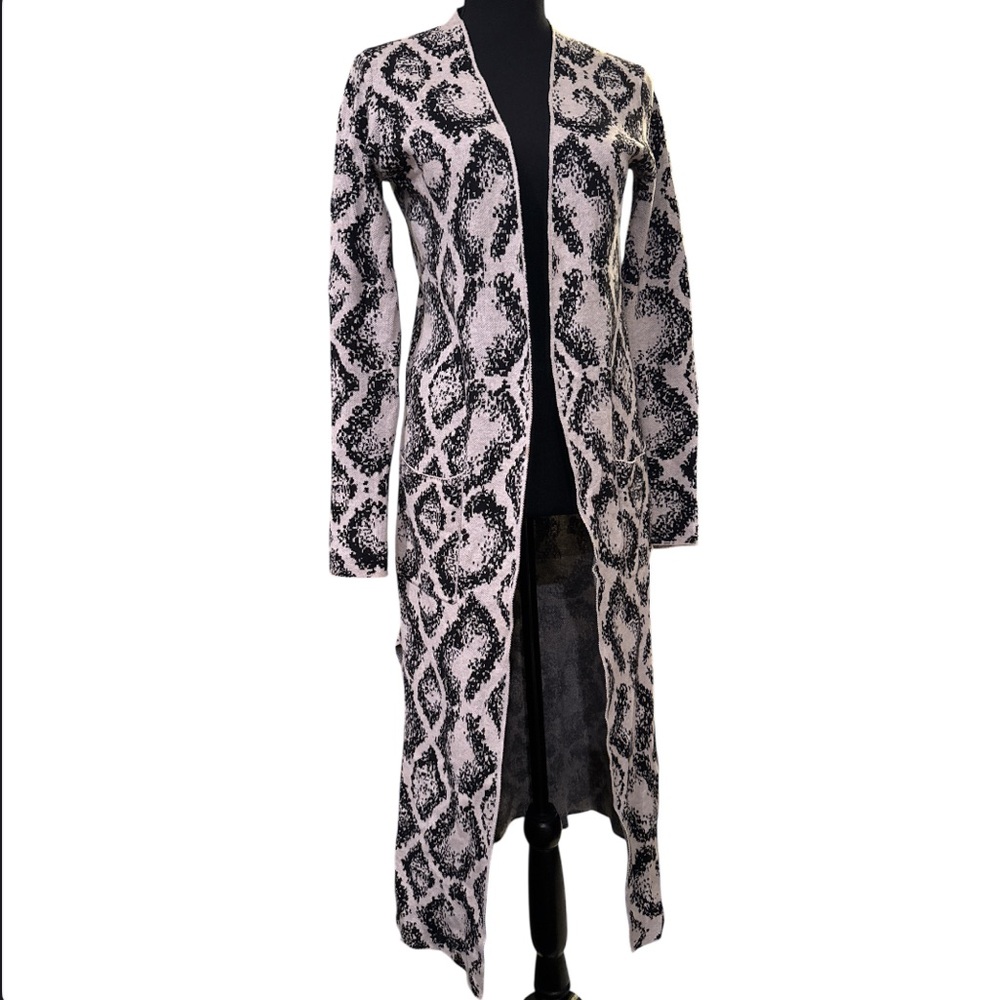 For Thee If It Were Me Duster Open Front Long Sleeve Black/Beige Cardigan Sz XS